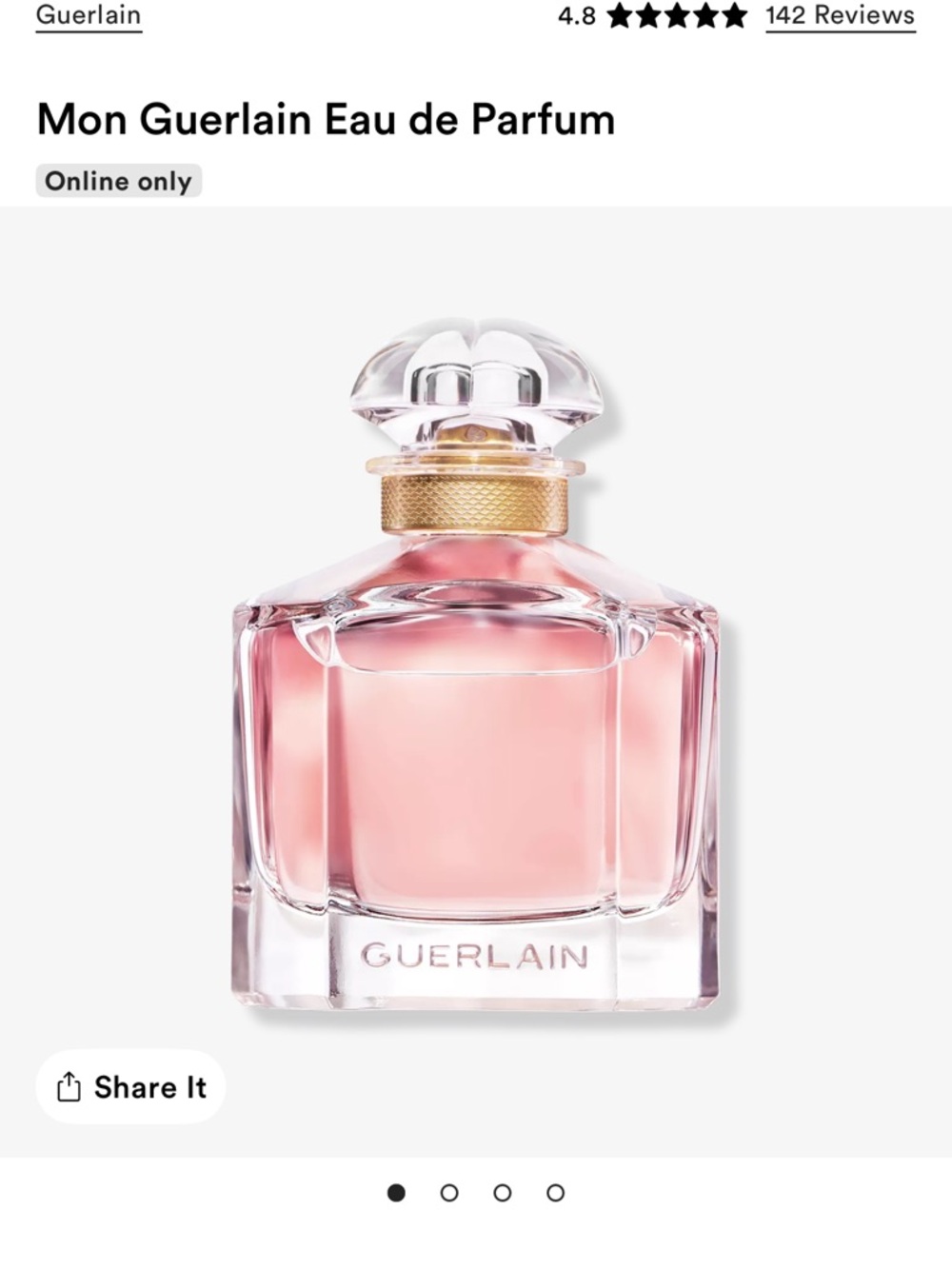 GUERLAIN Pink-Tinted Faceted Perfume Bottle with Gold Accents